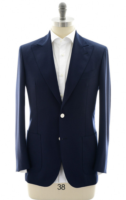 Sartorio Dark Navy Blue Solid Wool Peak Lapel Sport Coat