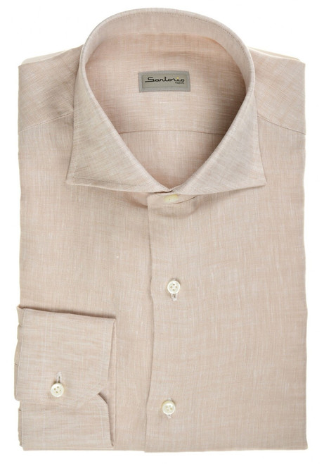 Sartorio Napoli Khaki Brown Linen Dress Shirt