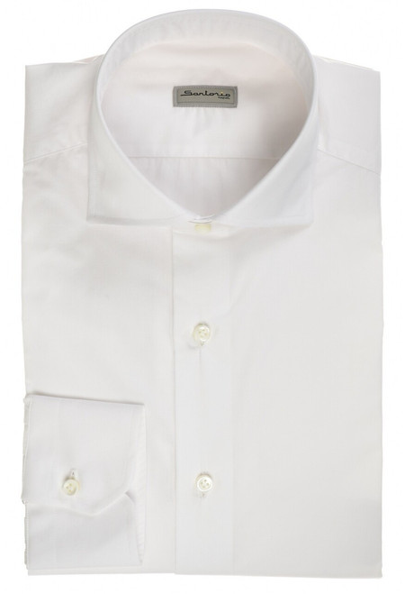 Sartorio Napoli White Cotton Stretch Poplin Dress Shirt