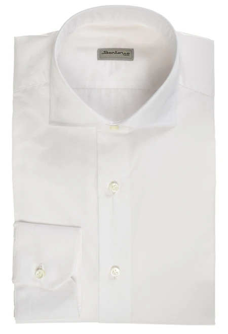 Sartorio Napoli White Cotton Stretch Poplin Dress Shirt