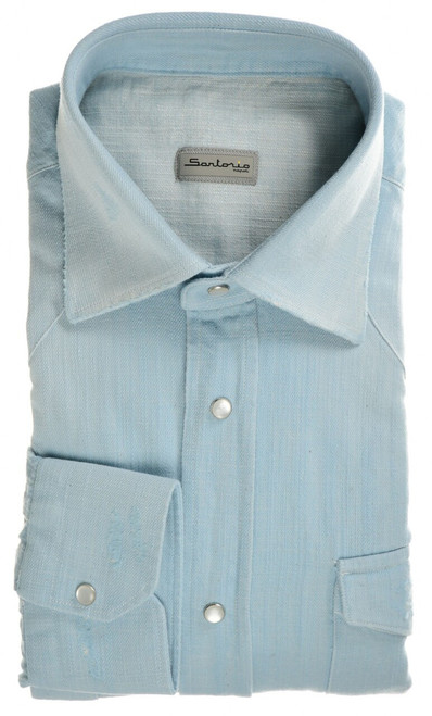 Sartorio Napoli Light Blue Cotton Texas Western Denim Sport Shirt