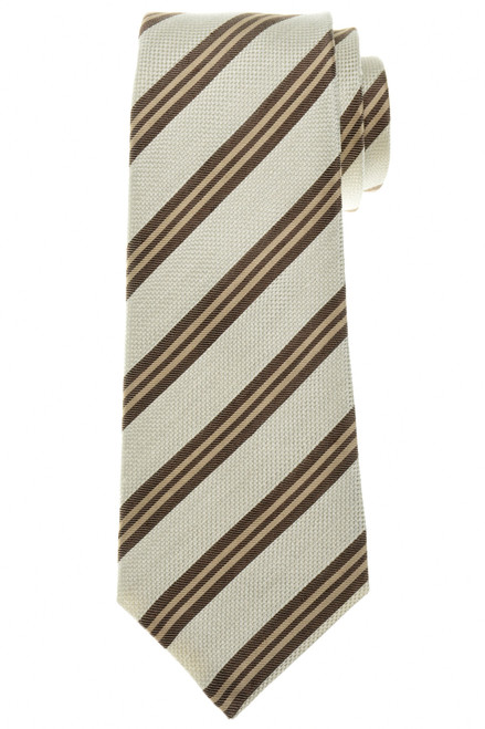 Kiton Napoli Brown Gray Stripe Silk Linen Tie