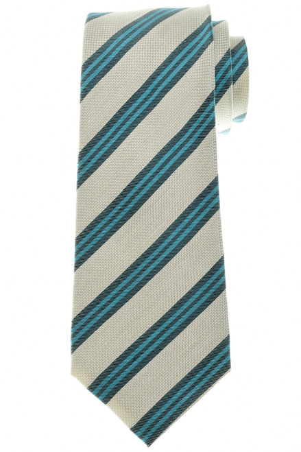 Kiton Napoli Turquoise Blue Gray Stripe Silk Linen Tie