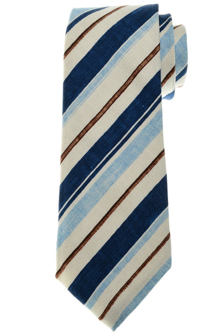 Kiton Napoli Blue Brown Stripe Silk Tie