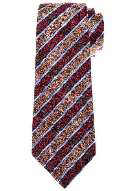 Kiton Napoli Burgundy Gold-Yellow Blue Stripe Silk Tie