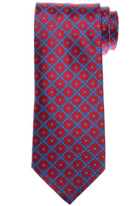 Stefano Ricci Red Blue Garden Motif Printed Silk Tie