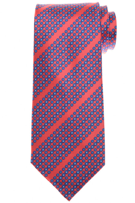 Stefano Ricci Salmon Pink Blue Circle Garden Stripe Hand Printed Silk Tie