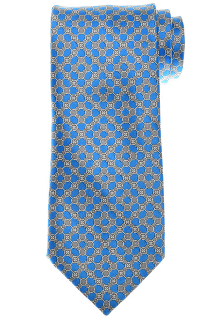 Stefano Ricci Luxury Collection Blue Gray Italian Garden Motif Hand Printed Silk Tie