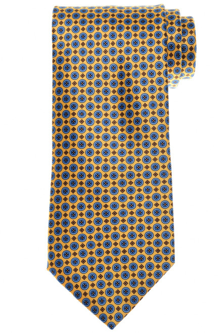 Stefano Ricci Blue Yellow Brown Medallion Motif Hand Printed Silk Tie