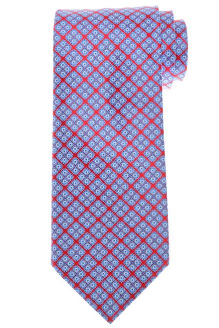 Stefano Ricci Luxury Collection Blue Red Italian Garden Motif Hand Printed Silk Tie