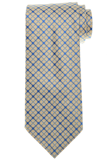 Stefano Ricci Luxury Collection Yellow Blue Italian Garden Motif Hand Printed Silk Tie