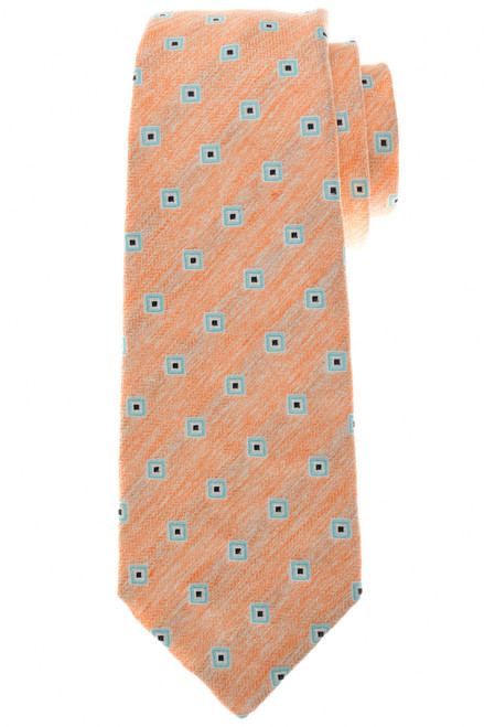 Kiton Napoli Orange Aqua Blue Navy Stripe Silk Linen Tie