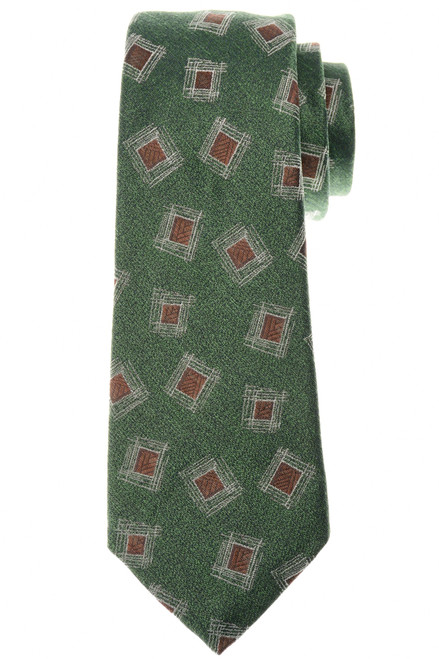 Kiton Napoli Green Copper Brown Geometric Silk Tie