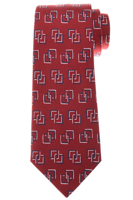 Kiton Napoli Dark Red Blue Geometric Silk Tie