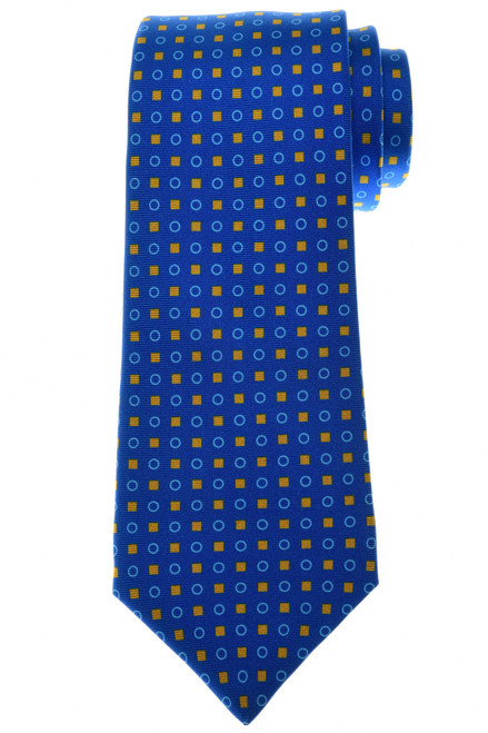 Kiton Napoli Blue Orange Geometric Silk Tie