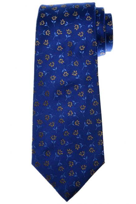 Kiton Napoli Blue Brown Flower Woven Silk Tie