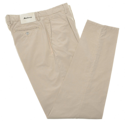 Sartorio Napoli Khaki Brown Cotton Poplin Stretch Pants