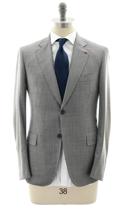 Isaia Napoli Gray Black Mini Houndstooth Check 100% Wool Suit