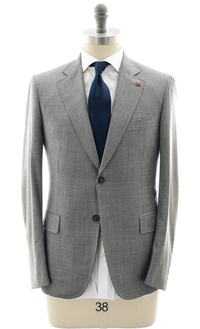 Isaia Napoli Gray Black Mini Houndstooth Check 100% Wool Suit