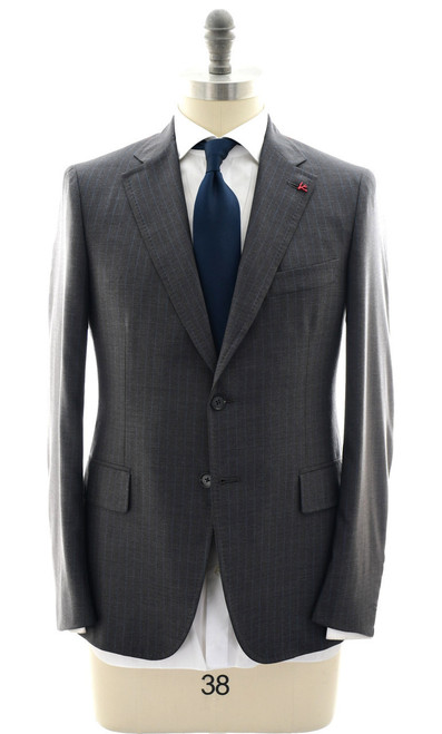 Isaia Napoli Gray Blue Stripe 100% Wool Suit