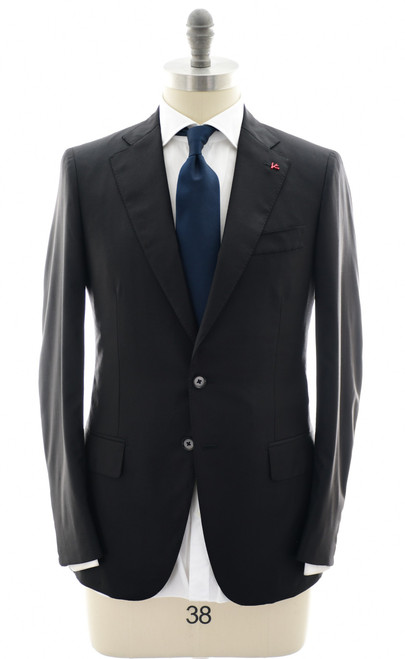 Isaia Napoli Black Micro Herringbone 100% Wool Suit