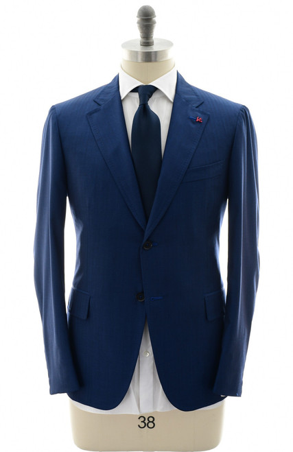 Isaia Napoli Blue Herringbone 100% Wool Suit