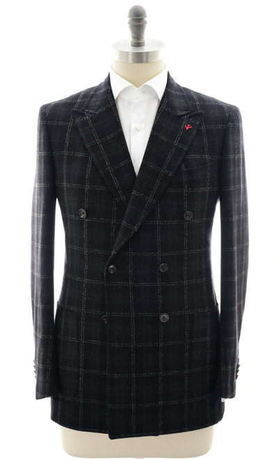 Isaia Napoli Black Gray Plaid Wool Cashmere Sport Coat