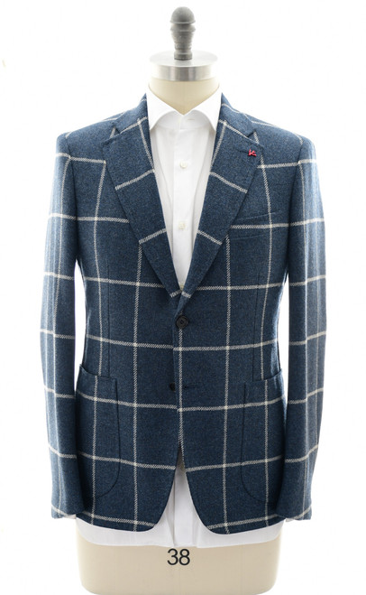 Isaia Napoli Blue Wool Windowpane Sport Coat