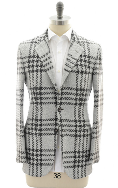 Kiton Gray Big Plaid Cashmere Sport Coat