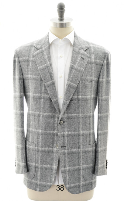 Kiton Gray Plaid Cashmere Silk Sport Coat