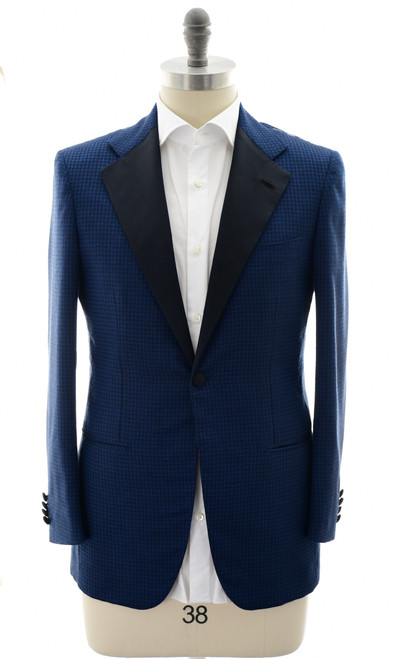 Kiton Blue Check Cashmere Smoking Tuxedo Jacket Sport Coat