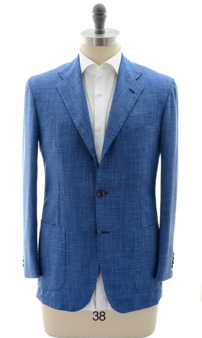 Kiton Blue Herringbone Cashmere Wool Silk Linen Sport Coat