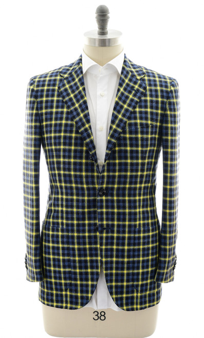 Kiton Napoli Yellow Blue Navy Cashmere Wool Silk Linen LASA Sport Coat