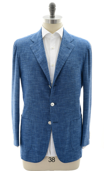 Kiton Napoli Blue Wool Silk Cotton Stretch Sport Coat