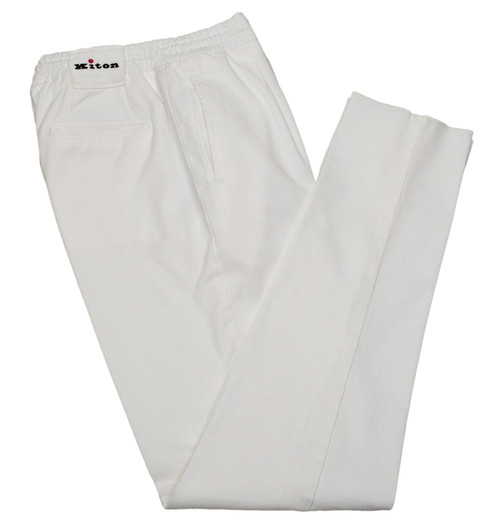Kiton Napoli White Lyocell Cotton Stretch Soft Twill Drawstring Pants