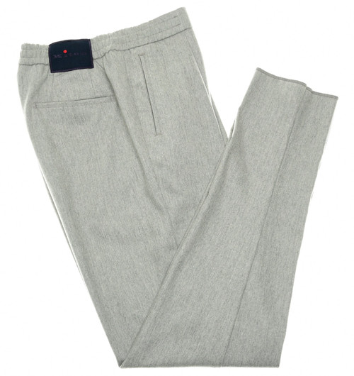 Kiton Napoli Gray Wool Silk Stretch Soft Flannel Drawstring Pants