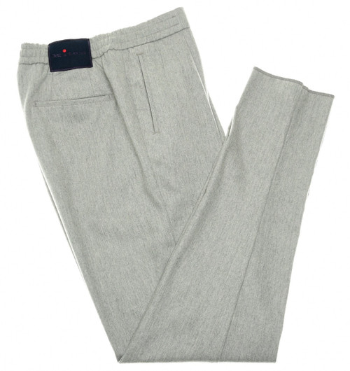 Kiton Napoli Gray Wool Silk Stretch Soft Flannel Drawstring Pants