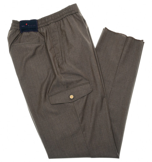 Kiton Napoli Brown Wool Drawstring Cargo Pants