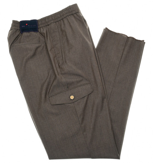 Kiton Napoli Brown Wool Drawstring Cargo Pants
