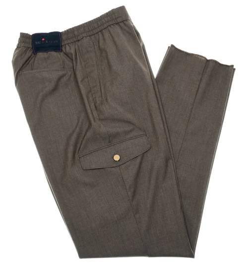 Kiton Napoli Brown Wool Drawstring Cargo Pants