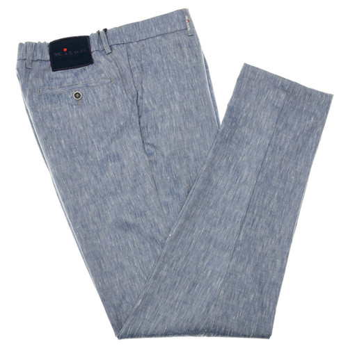 Kiton Napoli Blue Wool Linen Comfort Pants