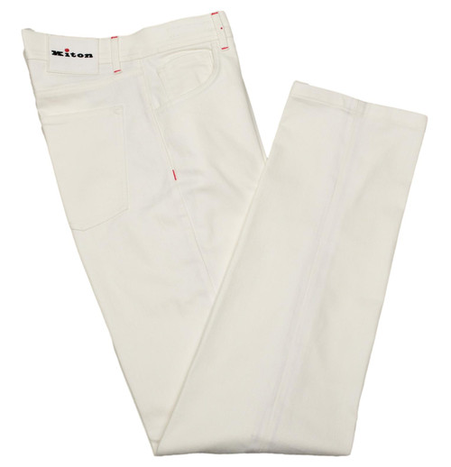 Kiton White Classic Fit Jeans Cotton Stretch Denim