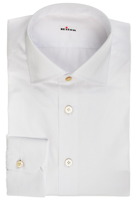 Kiton Napoli White Superfine Solid Cotton Men's Italian Dress Shirt