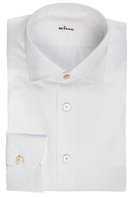 Kiton Napoli White Superfine Solid Cotton Men's Italian Dress Shirt