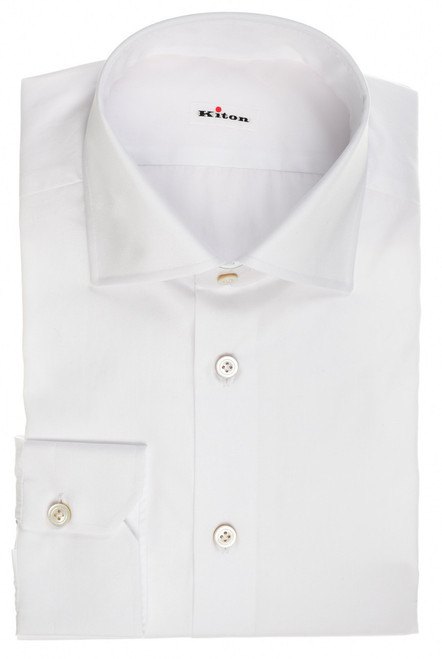 Kiton Napoli White Superfine Solid Cotton Men's Italian Dress Shirt