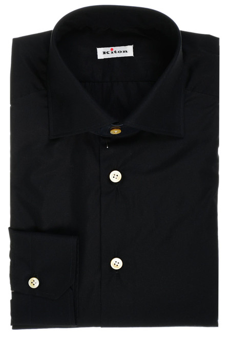 Kiton Napoli Black Superfine Solid Cotton Men's Italian Dress Shirt
