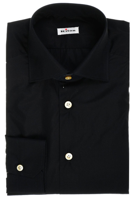 Kiton Napoli Black Superfine Solid Cotton Men's Italian Dress Shirt