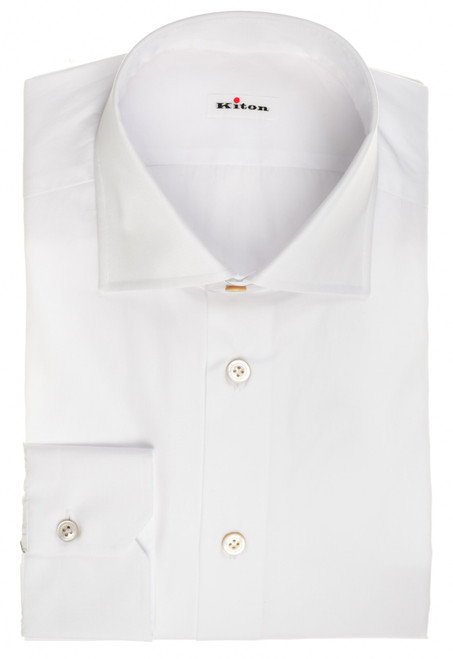 Kiton Napoli White Superfine Solid Cotton Men's Italian Dress Shirt