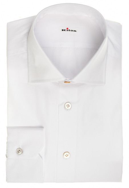 Kiton Napoli White Superfine Solid Cotton Men's Italian Dress Shirt
