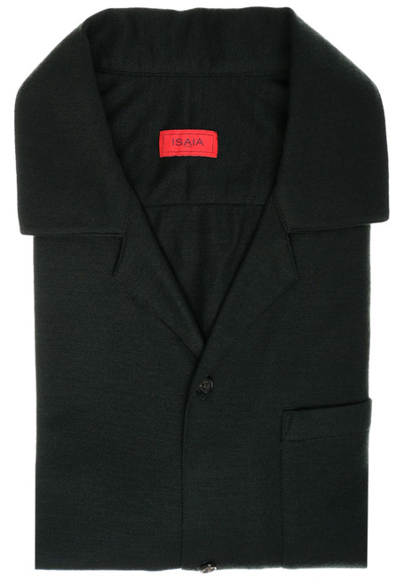 Isaia Napoli Green Ultra Soft Wool Knit Camp Collar Sport Shirt